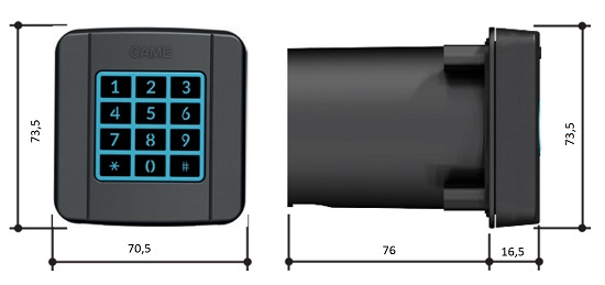 SELT2NDG Клавиатура CAME кодонаборная встраиваемая с синей подсветкой - габаритные размеры