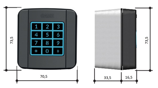 Кодонаборная накладная клавиатура SELT1NDG, 12 кнопок, синяя подсветка, цвет RAL7024 - габаритные размеры