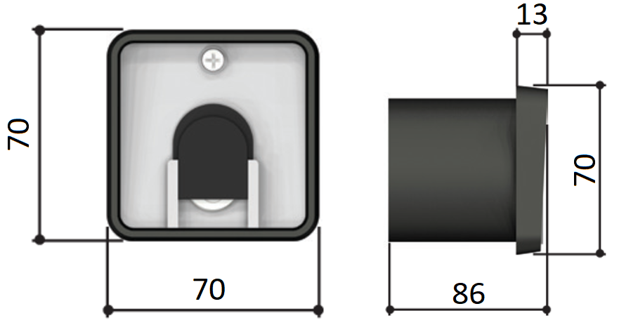 SET-K Ключ-выключатель встраиваемый с защитой цилиндра - габаритные размеры